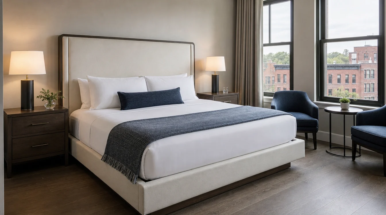 Hotel headboard, bed base and matching nightstands in Massachusetts