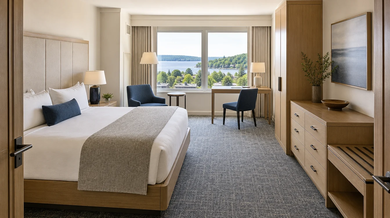 Hotel wardrobe, desk, dresser and luggage furniture in Michigan